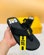 Men's Black Rubber Slide Slippers with CAT Logo