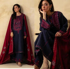 Dhanak Embroidered 3 Pcs Women Suit Blue