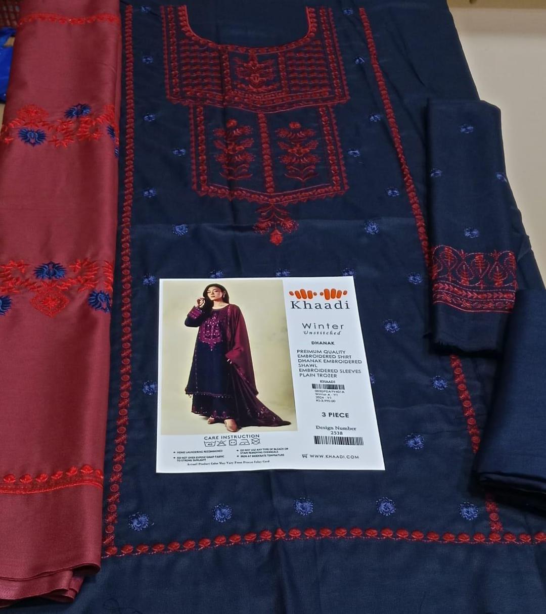 Dhanak Embroidered 3 Pcs Women Suit Blue