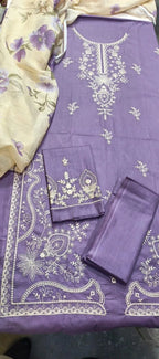 3 Pcs Women's Unstitched Embroidered Suit