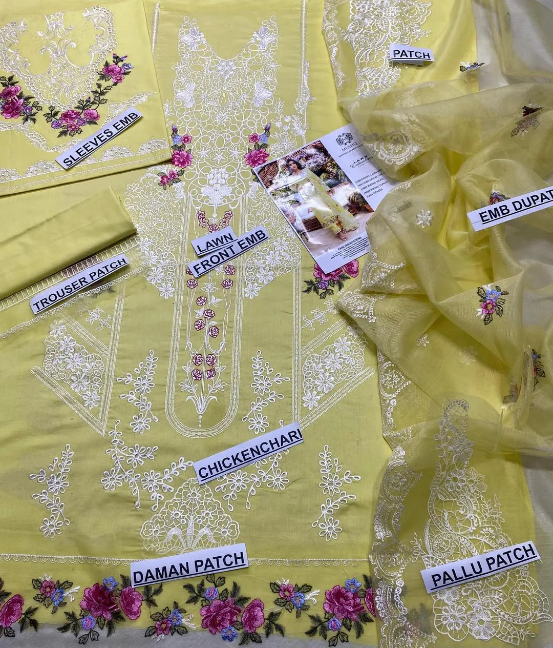 Yellow Chikankari 3 Pcs Lawn Suit for Eid Party Wear
