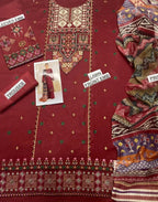 Maroon Embroidered 3 Pcs Women Suit Lawn