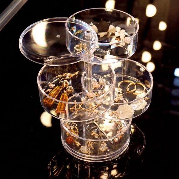 Transparent 4-Layer Rotating Jewelry Box for Earrings Rings Beads