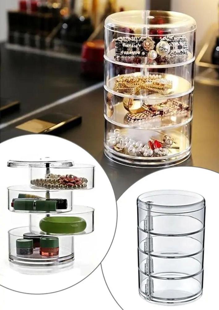 Transparent 4-Layer Rotating Jewelry Box for Earrings Rings Beads