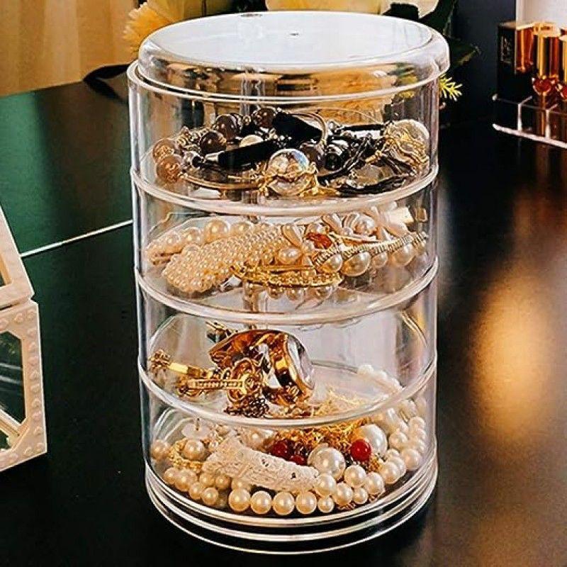 Transparent 4-Layer Rotating Jewelry Box for Earrings Rings Beads