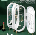 White Folding Jewelry Box with Mirror & Gold Base