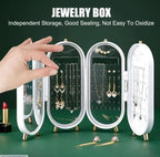 White Folding Jewelry Box with Mirror & Gold Base
