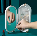 White Folding Jewelry Box with Mirror & Gold Base