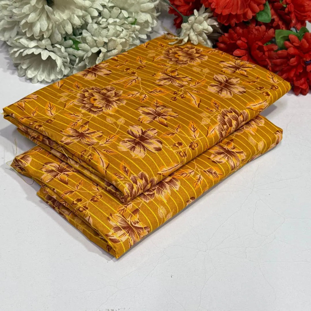 Women Printed Suit Golden Polo Cotton 2 Pcs