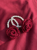 Red Crochet Flower Pearl Hair Clip Set for Women