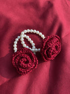 Red Crochet Flower Pearl Hair Clip Set for Women