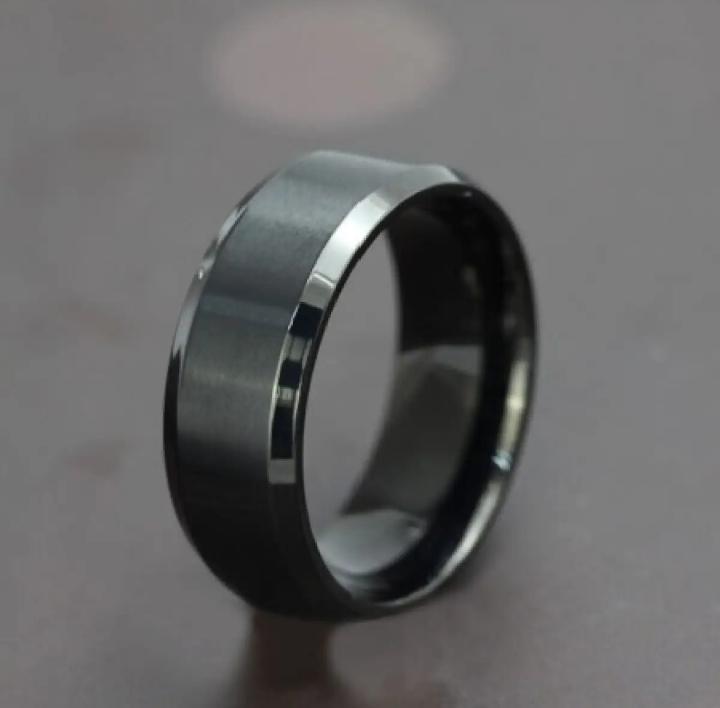 Men Titanium Vertical Bar Ring & Pendant Set Black