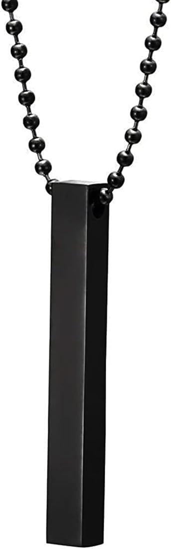 Men Titanium Vertical Bar Ring & Pendant Set Black