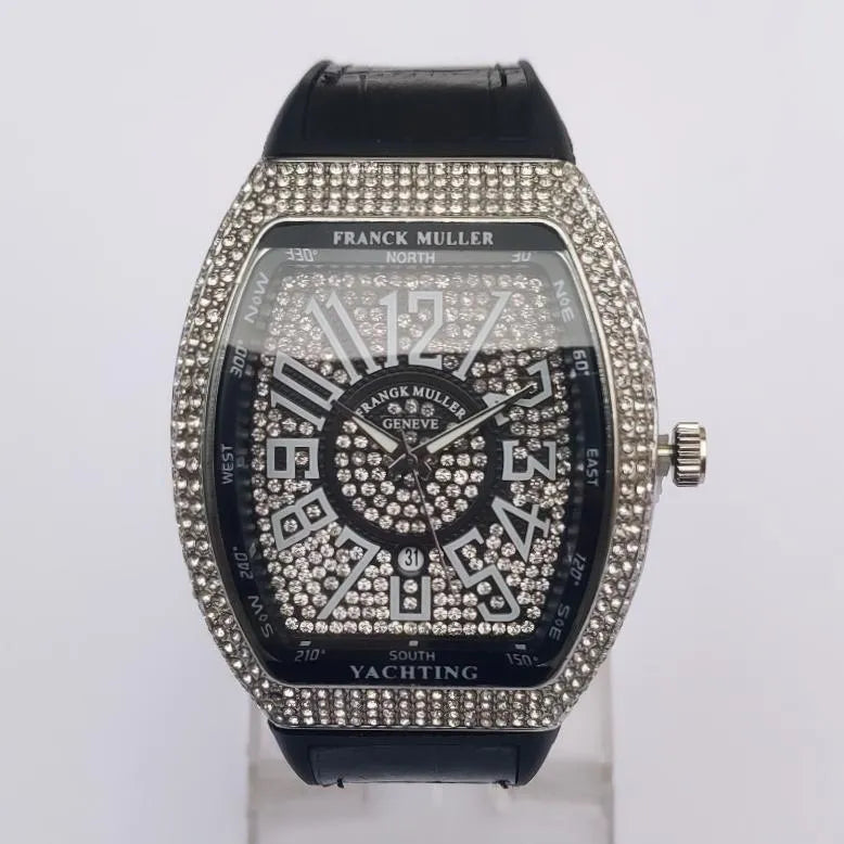Franck Muller Men's Diamond Watch Black Leather Strap