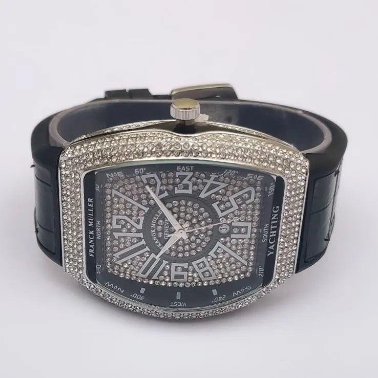 Franck Muller Men's Diamond Watch Black Leather Strap