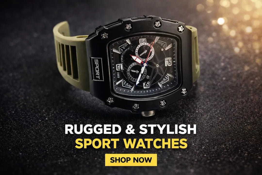 Men's Silicone Sports Watch Water Resistant Stylish Black Olive